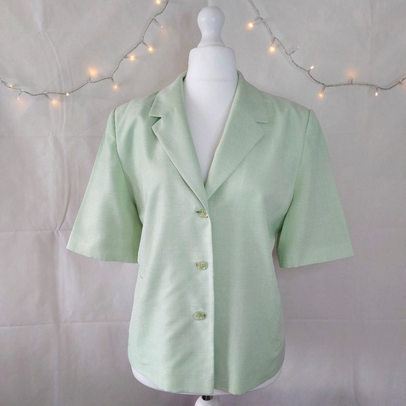 Vintage Jackets & Blazers - Vintage Lime Green Short Sleeve Single Breasted Blazer Size 18 *Flawed See Pics